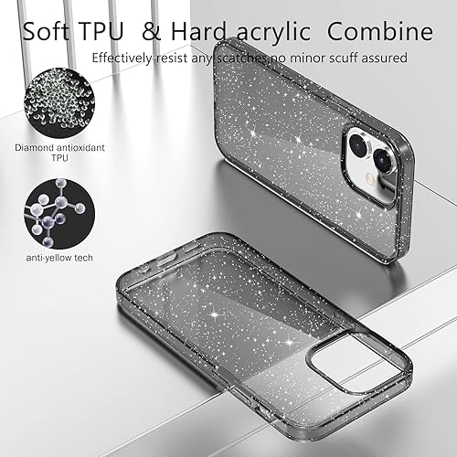 Miniatura 3 de Diseño de funda con purpurina para iPhone 14 Pro Max con 2 unidades protector de pantalla y paquete de 3 protector de lente de cámara, funda de