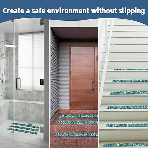 Miniatura 7 de Cinta antideslizante de alta resistencia de 4 pulgadas x 15 pies, cinta de agarre de goma de grano azul para escaleras, piscina, baño y seguridad al