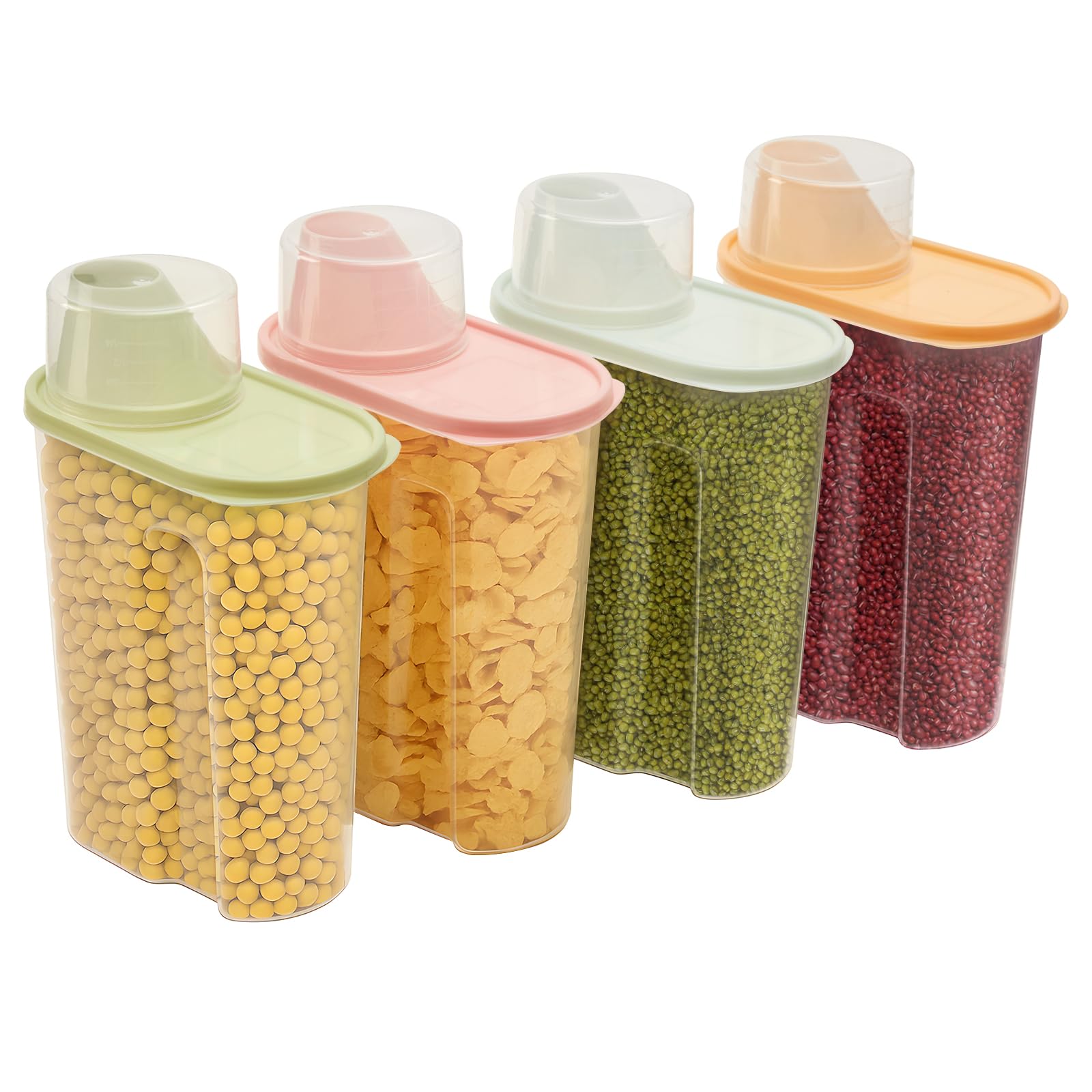 Youyijia 4PCS Cereal Storage Containers 2.2L Airtight Storage Container for Kitchen Plastic Dry Food Dispenser Containers with Measuring Cup for Cereals Rice Pet Food Dry Food (2.2L)