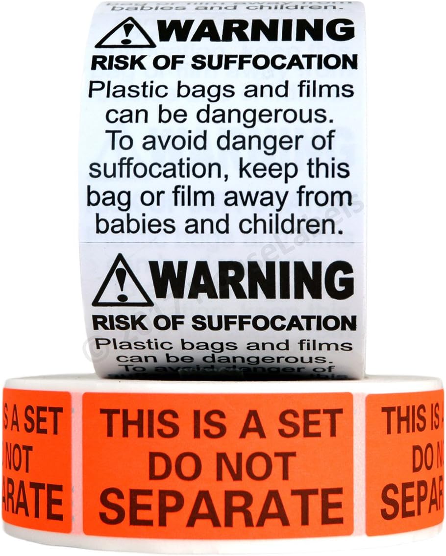3X FBA Combo Pack (3 Rolls of Suffocation Warning Stickers and 3 Rolls of This is A Set Do Not Separate Stickers) Label Your Products Ready for FBA