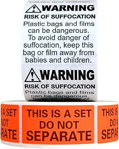 Amazon FBA Warning Stickers Combo - Suffocation & Do Not Separate Labels