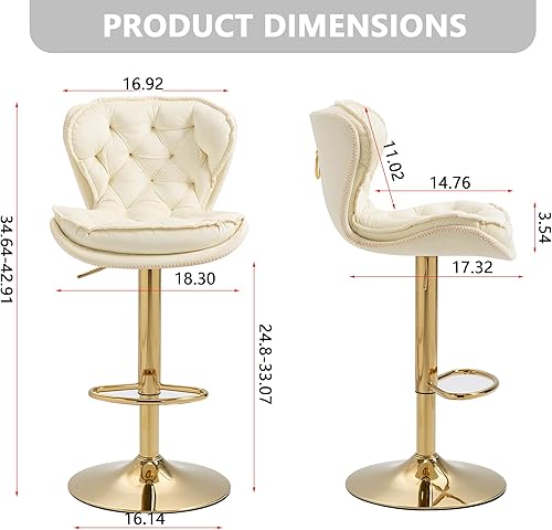 Miniatura 3 de Olela Juego de 2 taburetes de bar, modernos taburetes de bar tapizados de terciopelo ajustable con altura de mostrador con respaldo medio para