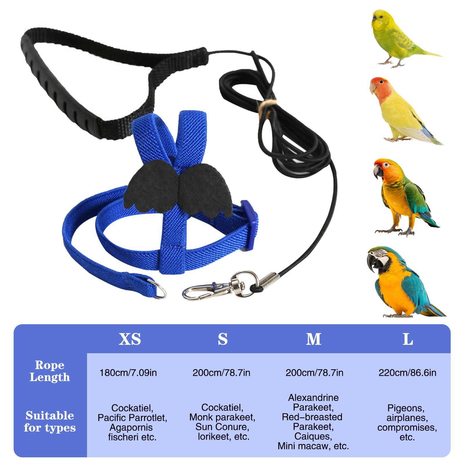 Imbracatura per pappagallo regolabile per animali domestici e uccelli guinzaglio per attività all'aria aperta corda da addestramento cinghia elastica anti-morso per pappagalli cacatos ara