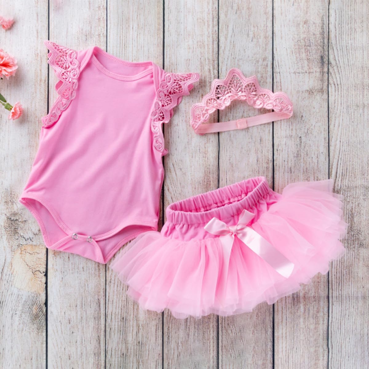 Baluue Sleeveless Wing Romper Girl Tutu Skirt Set 3pcs Mesh Princess Dress with Headband for Newborn 6-12 Months