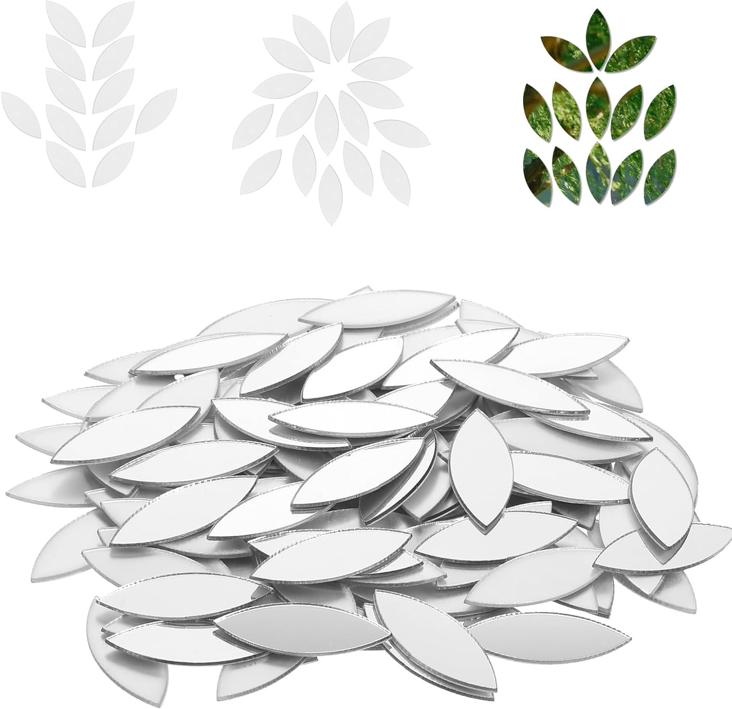Leaf Shape Small Mirrors for Crafts, 200pcs 0.5x1 Inch Craft Mirrors Mirror Tiles Self Adhesive Fancy Acrylic Mini Mirror Pieces for Crafts Disco Ball Mirror-Tiles for Craft Art Door Wall