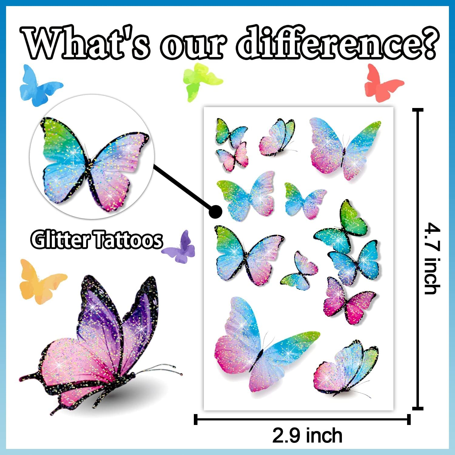 その他 Fluttery Butterflies (Glitter Tattoos) Amazon.com : 20 Sheets Glitter Temporary Tattoos for Kids Women