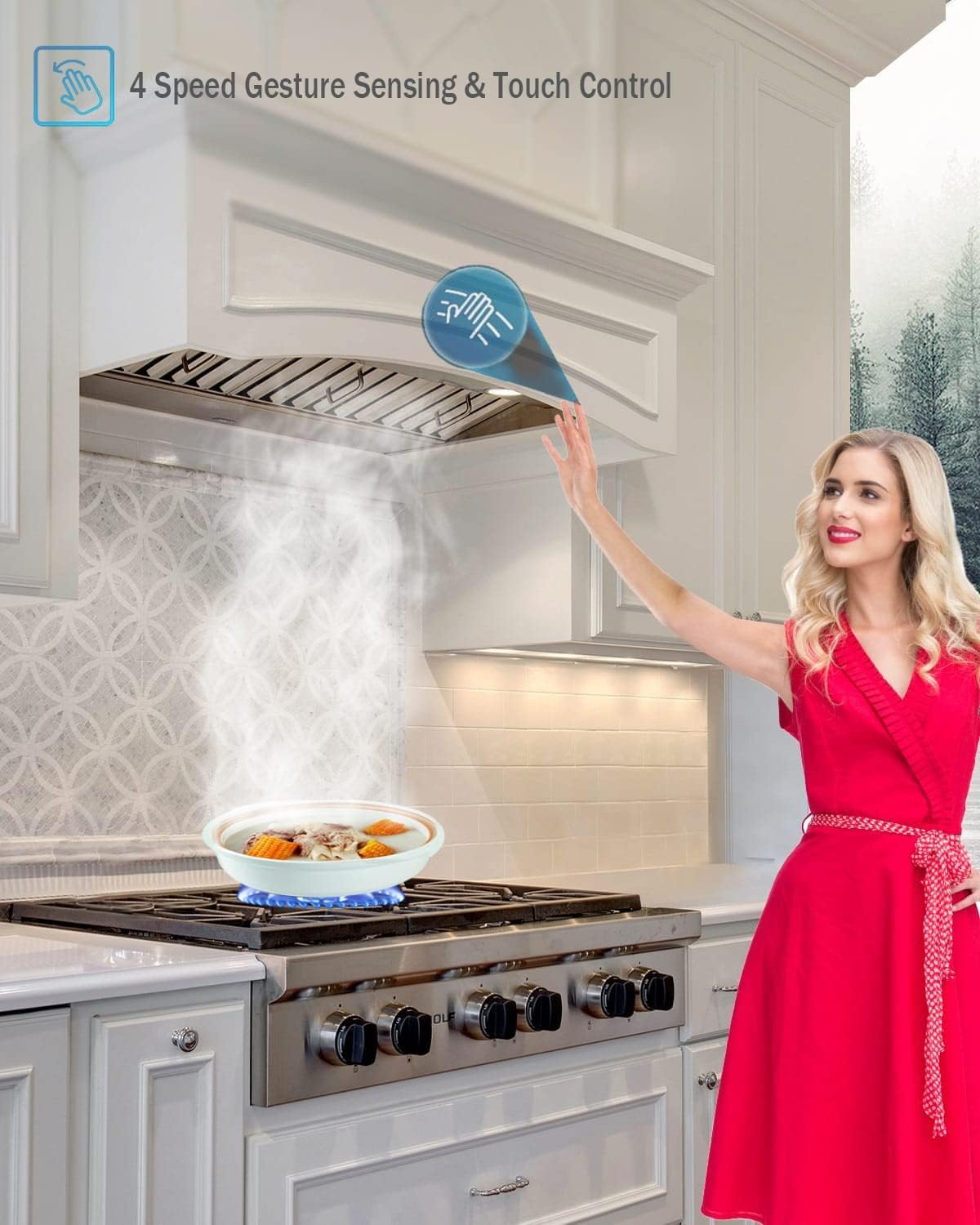 MCBON Range Hood Insert 30 inch,950 CFM Range Hood Insert,Remote Control Insert Range Hood,4-Speed Vent Hood Insert, Heat Sensor&Touch Panel,Ducted/Ductless Hood Range Insert,Stainless Steel,AE88-30-1