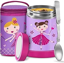 Lunch Box Insulated Soft Bag Kids Thermos Food Jar Keep Food Hot Cold, Stainless Steel Vacuum Lunch Containers with Spoon for Kids Girls Boys Purple…