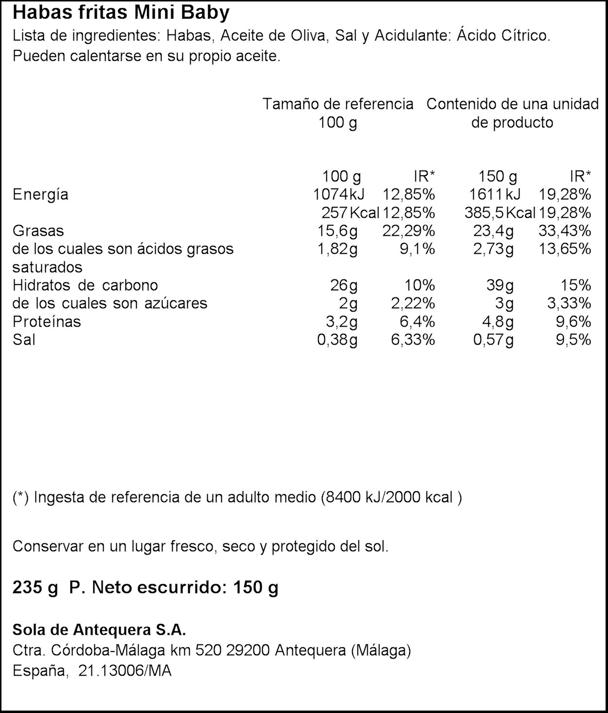 Alsur Habas Fritas Mini, 235g