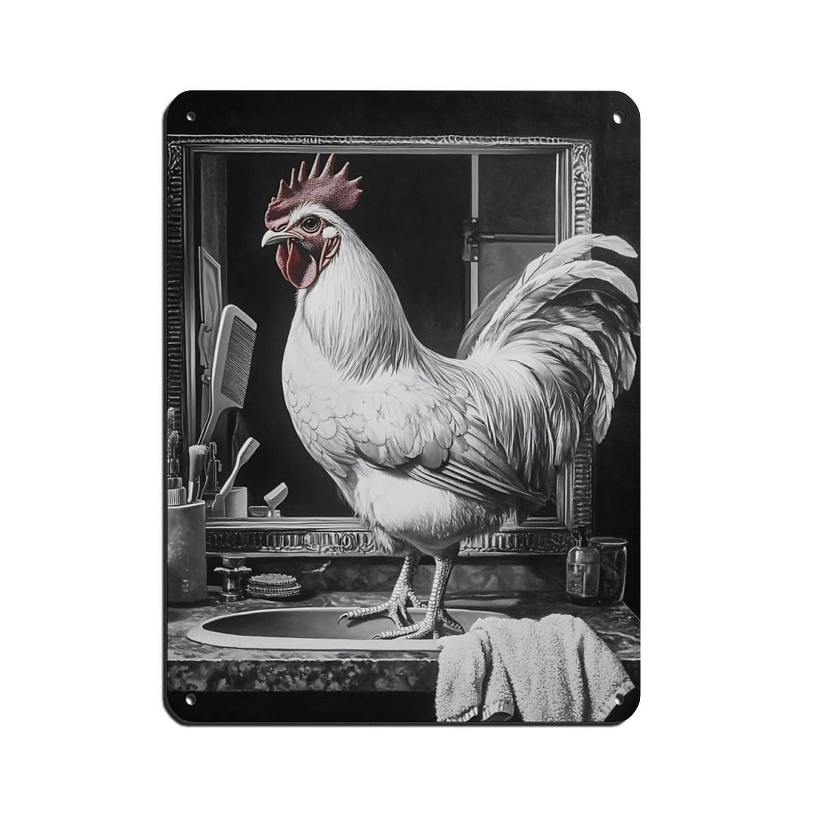 Lxwnze 30L X 40W Cm Farmhouse Rooster, Rustic Chicken Tin Sign Vintage Metal Pub Club Cafe Bar Home Wall Art Decoration Poster Retro 12X16inch(30X40cm)