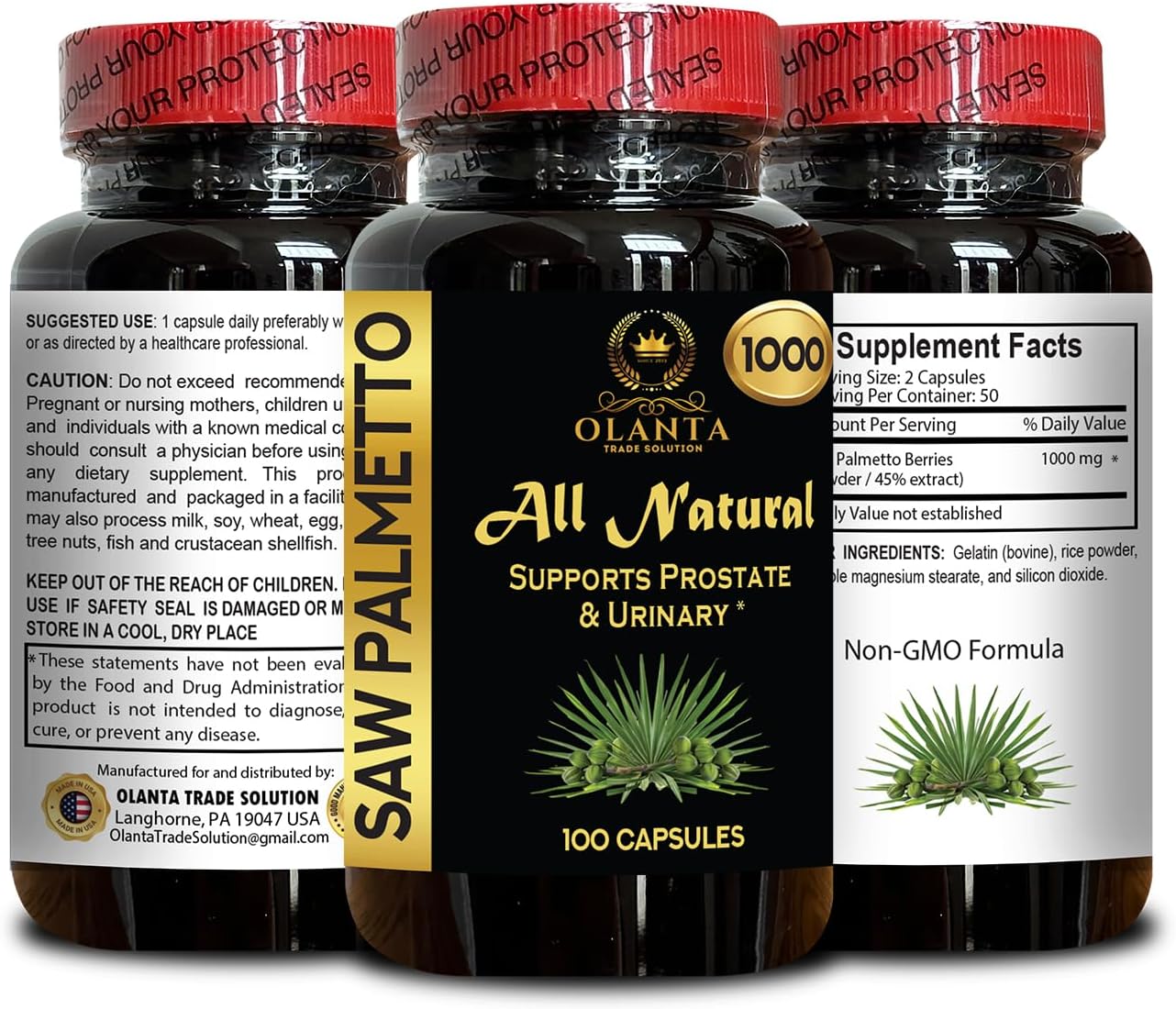 Saw Palmetto Extract 1000mg – Prostate and Urinary Support with Herbal Simplicity - All-Natural, Made in The USA – 2 Bottles 200 Counts