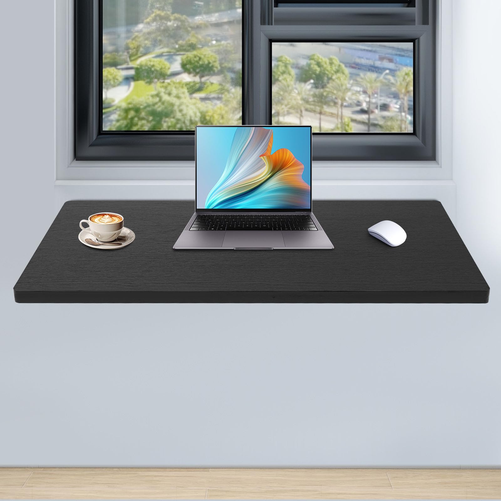 Mesa plegable robusta de acero y madera para montaje en pared con una fuerte capacidad de carga de 250 kg, ideal para pequeños apartamentos y talleres como solución de ahorro de espacio (negro