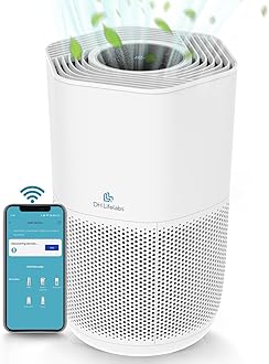 DH Lifelabs Air Purifiers for Home, H13 HEPA Filter Air Ionizers for Living Room, Voice Control Smart WiFi Air Purifier for Bedroom, Allergies, Quiet Sleep Mode and Timer (Sciaire Essential, White)