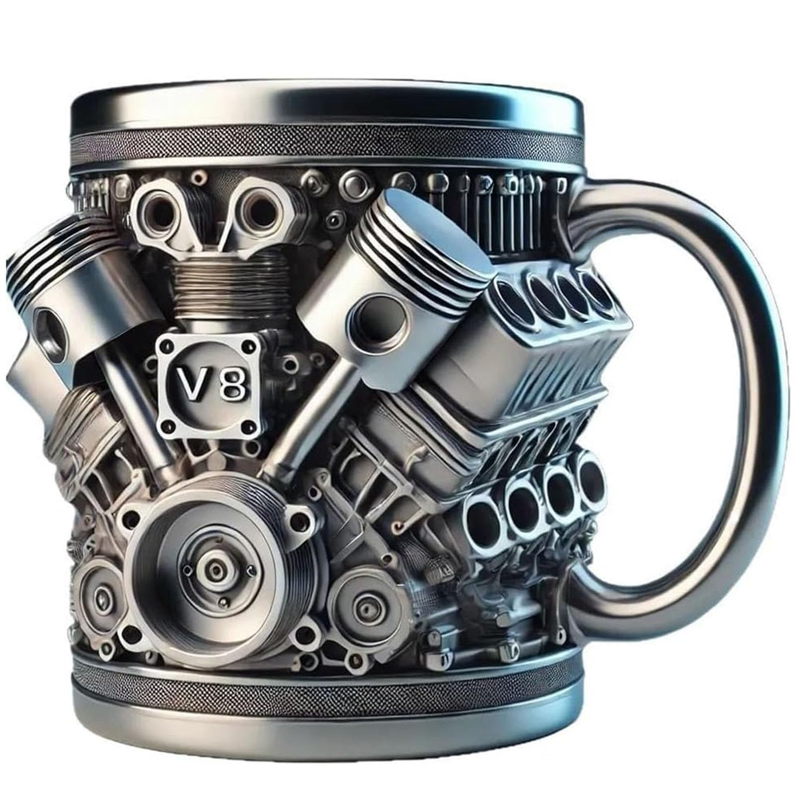 V8 Engine Coffee Mug 2026 New Retro Engine Design Stainless Steel Mug with Handle Double Wall Insulated 300ml
