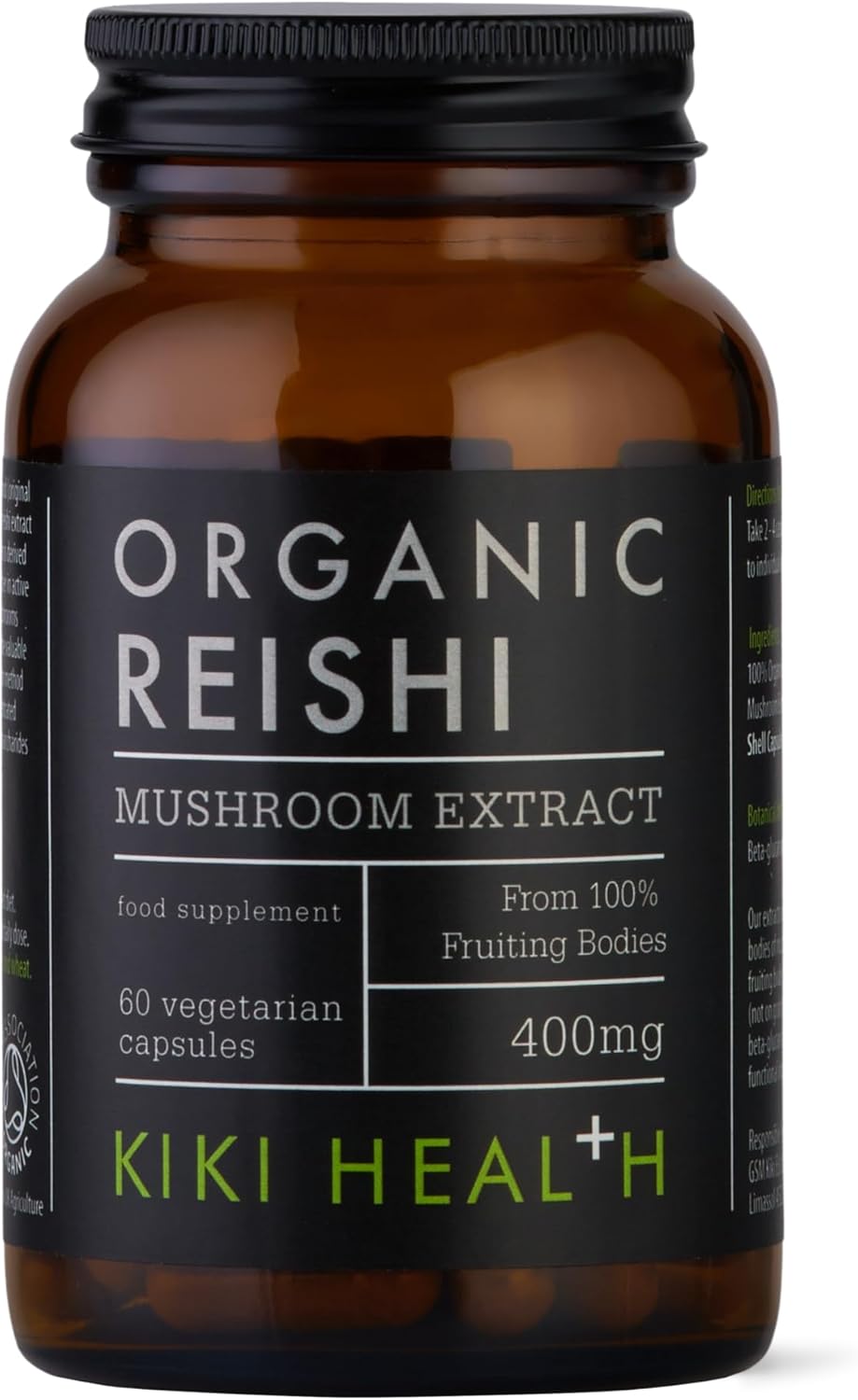 KIKI Health – Organic Reishi Mushroom Extract Capsules 400mg – High Potency – from 100% Fruiting Bodies – 50% Beta-Glucan Rich Polysaccharides – Vegan Friendly – 60 Capsules