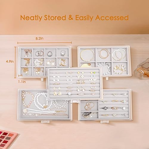 Miniatura 5 de coobest Joyero, organizador de joyas de 5 cajones, cajas de joyería y organizadores con organizador de aretes, caja organizadora de joyas