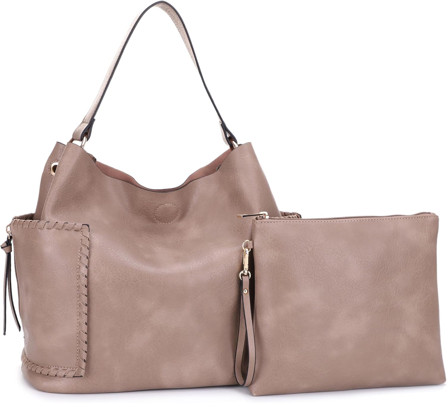 Large Vegan Leather Hobo Bag for Women Slouchy Shoulder Purse with Matching Wristlet Pouch