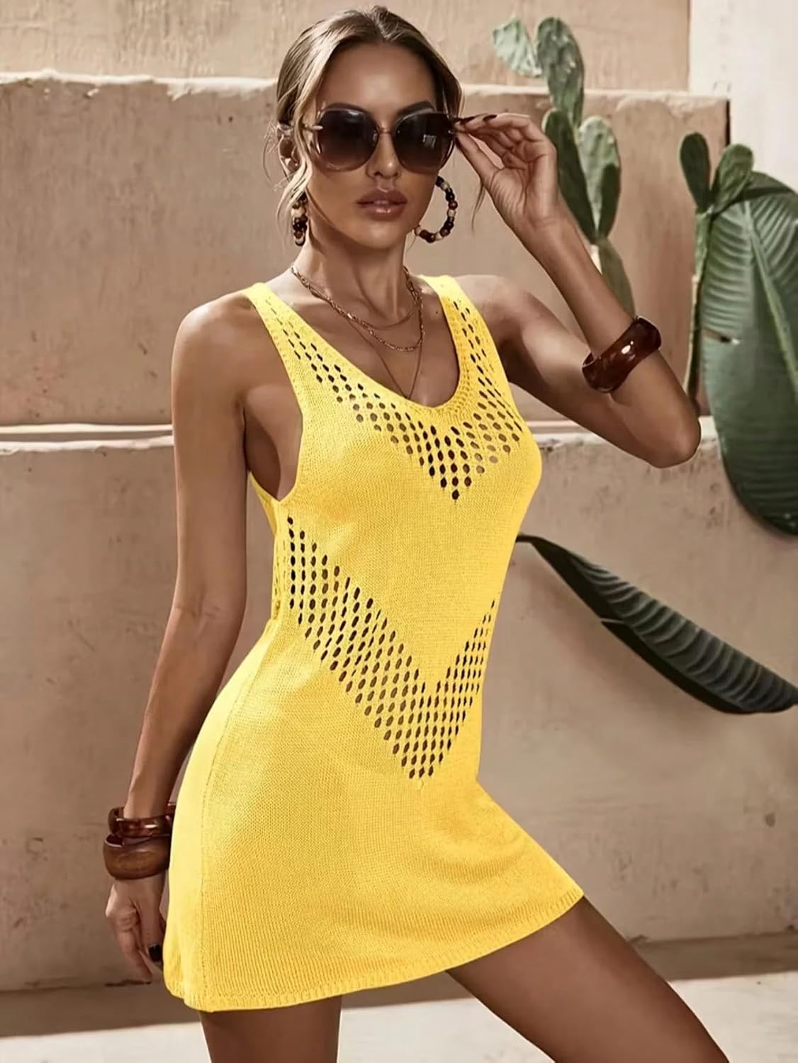 Hollow Knit Cover Up, Spring/Summer Dress, Women Beach Sleeveless Tank Top, Mini cover ups for swimwear