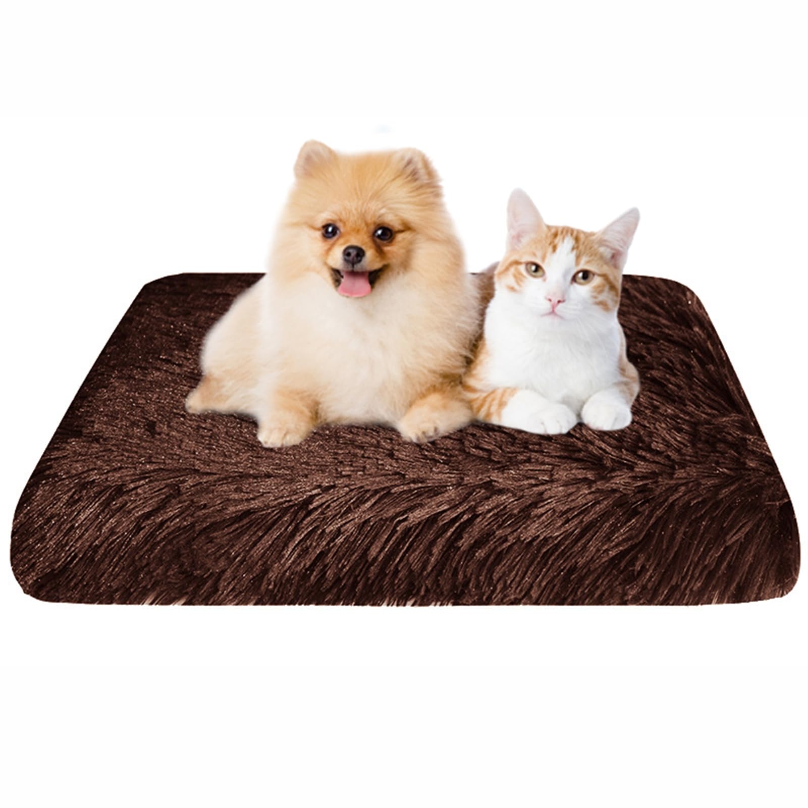 BESTORI Dog Bed Soft Plush Waterproof Lining Dog Crate Pad Mat with Removable Washable Cover Fluffy Anti-Slip Pet Mats for Sleeping Playing, Brown 01, 120 x 80 x 7 cm