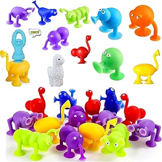 EPCHOO Suction Toys, 24 Pieces Sensory Sucker Toys Baby Bath toys 3 year old Boys Girls, Stress Release Toys Travel Toys Toddlers Silicone Suction Cup Toys Plane 3 4 5 6 7 Year Old (AL-B020-2020)