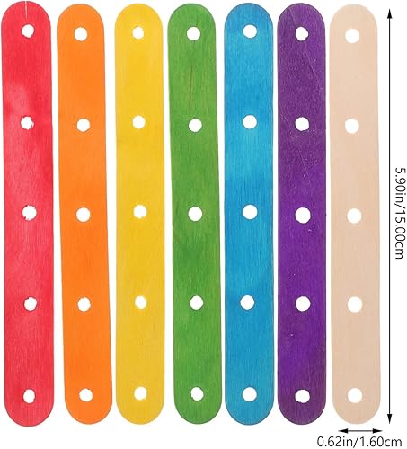Miniatura 4 de MAGICLULU 100 palitos de madera coloridos para helados con agujeros, colores mixtos, palitos grandes de madera para manualidades (colorido + color