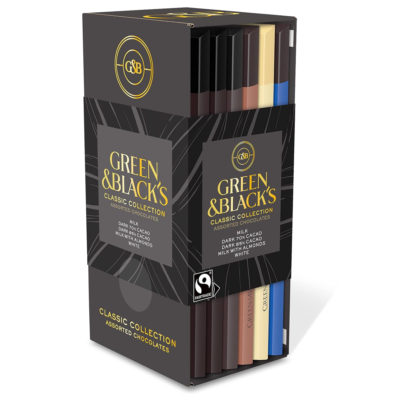 Green & Black’s Organic Chocolate Gift Set (85% Dark Chocolate, 70% Dark Chocolate, Milk Chocolate, Milk Chocolate with Almonds, and White Chocolate), 6 - 3.17 oz Bars