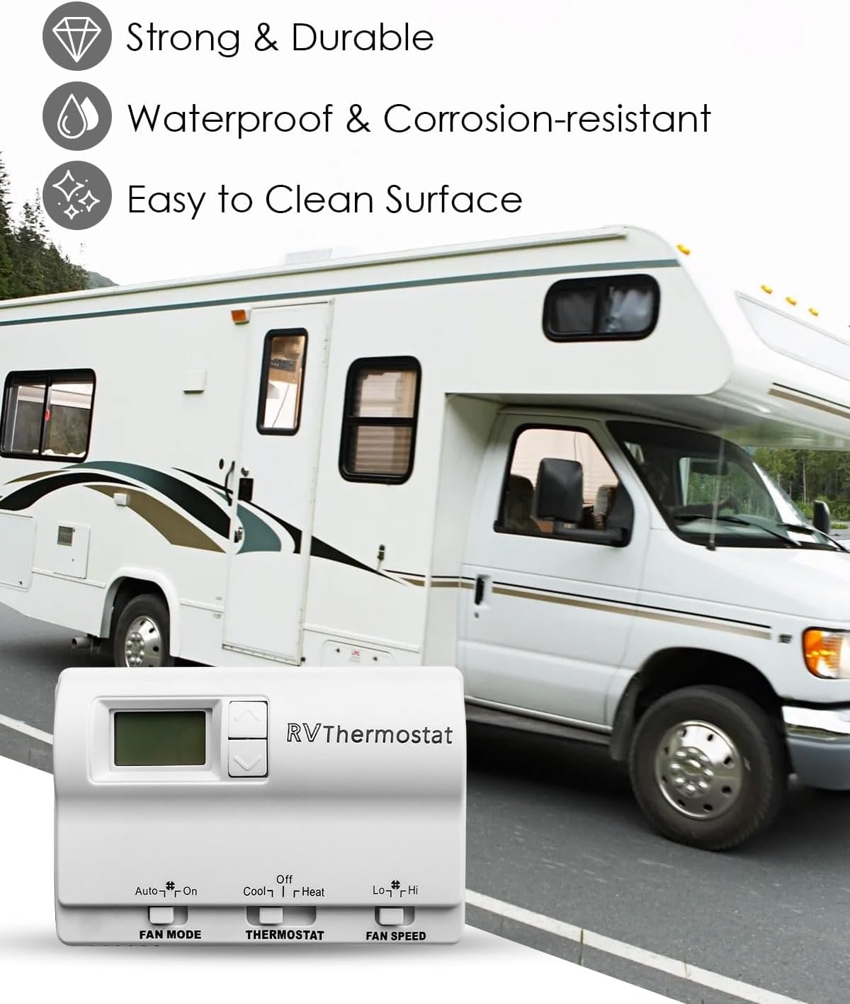 RV Digital Thermostat 83303862 Fit for Coleman Mach 8330-336/337/338/339/368/386, RV Air Conditioner Wall Thermostat with Cool/Heat/Fan Modes, 33°F–98°F Temperature Control, White