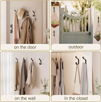 Large Black Coat Hooks, Heavy Duty Wall Hooks for Hanging, 8 Pack
