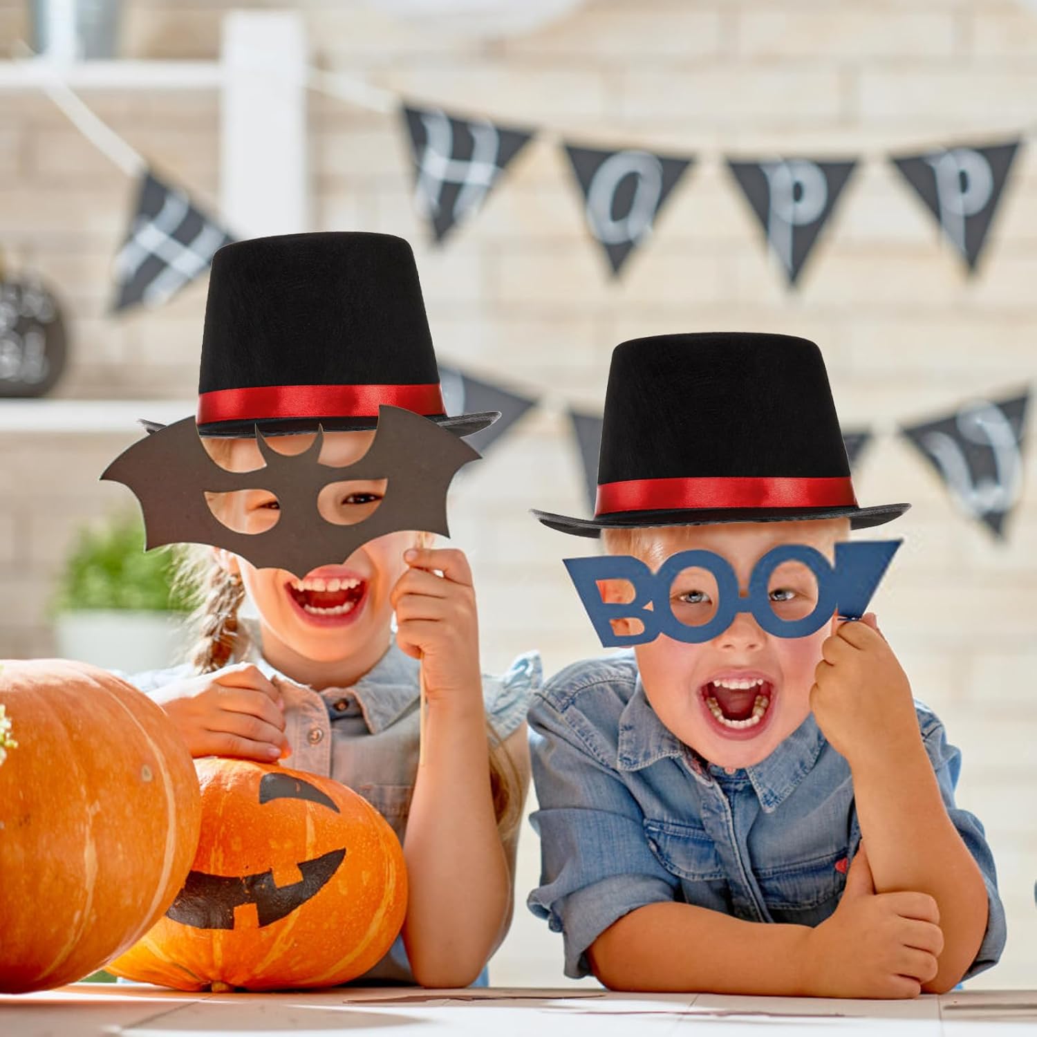 3 Pack Black Felt Top Hat for Kids, Funny Party Hat with Red Band, Victorian Tuxedo Costume Hat, Dress Up Coachman Hats, Tall Hat for Cosplay, Halloween, Stage Performance - Image 4