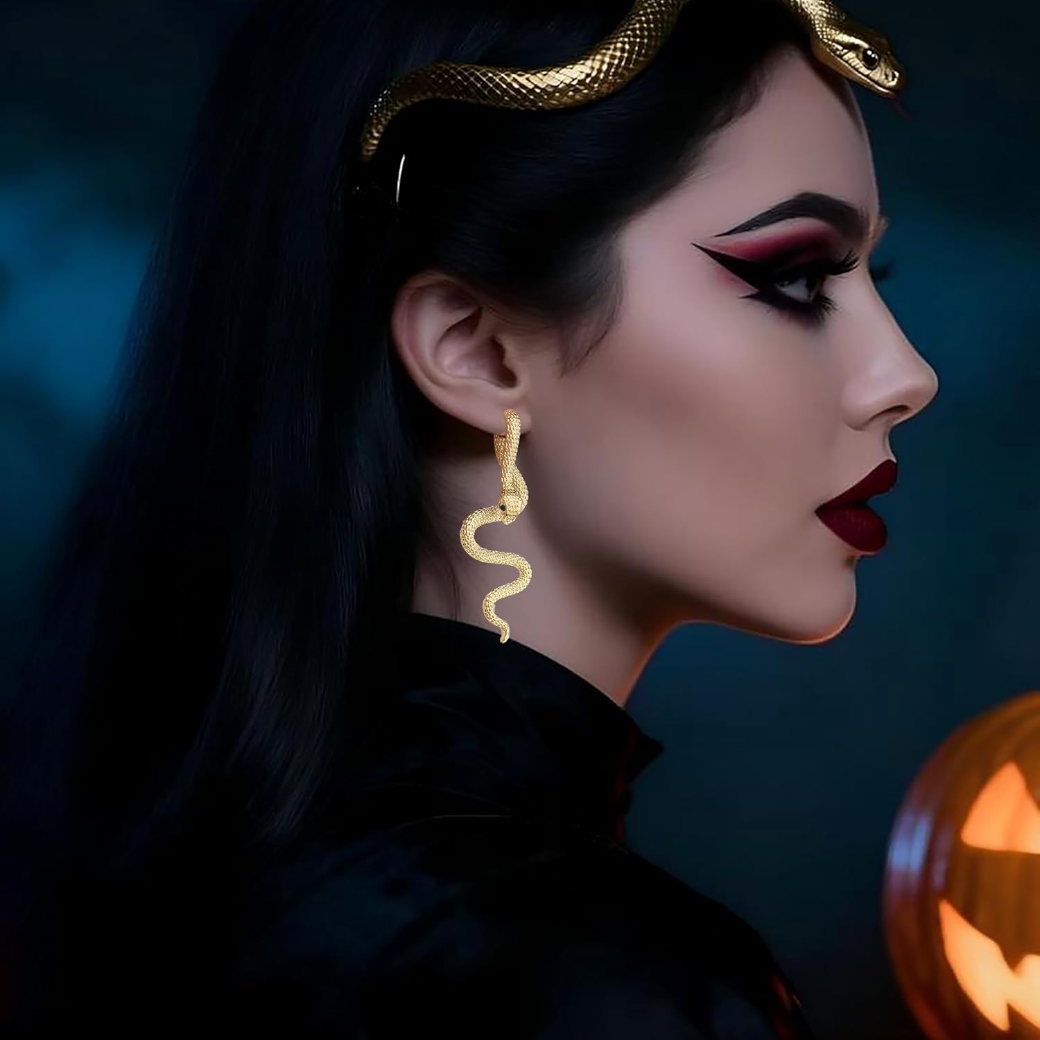 Snake Earrings for Women Vintage Goth Halloween Earrings Punk Snake Stud Dangle Drop Earring for Festival Party Jewelry Gifts (Gold) - Image 2