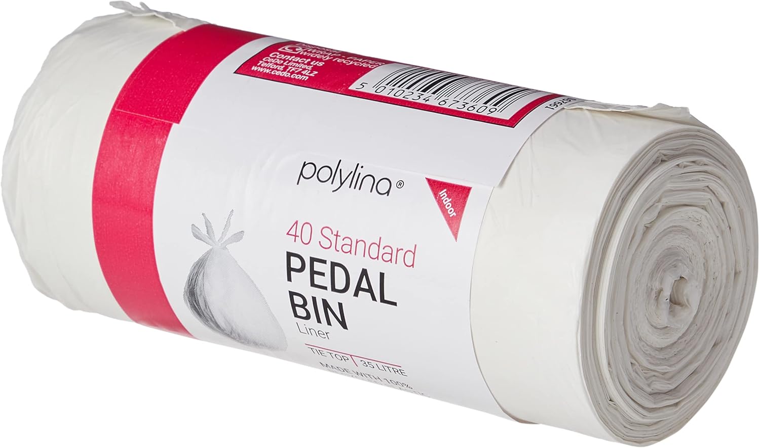 Polylina 40 Tough Durable Tie Top Pedal Bin Liners, Recycled Plastic