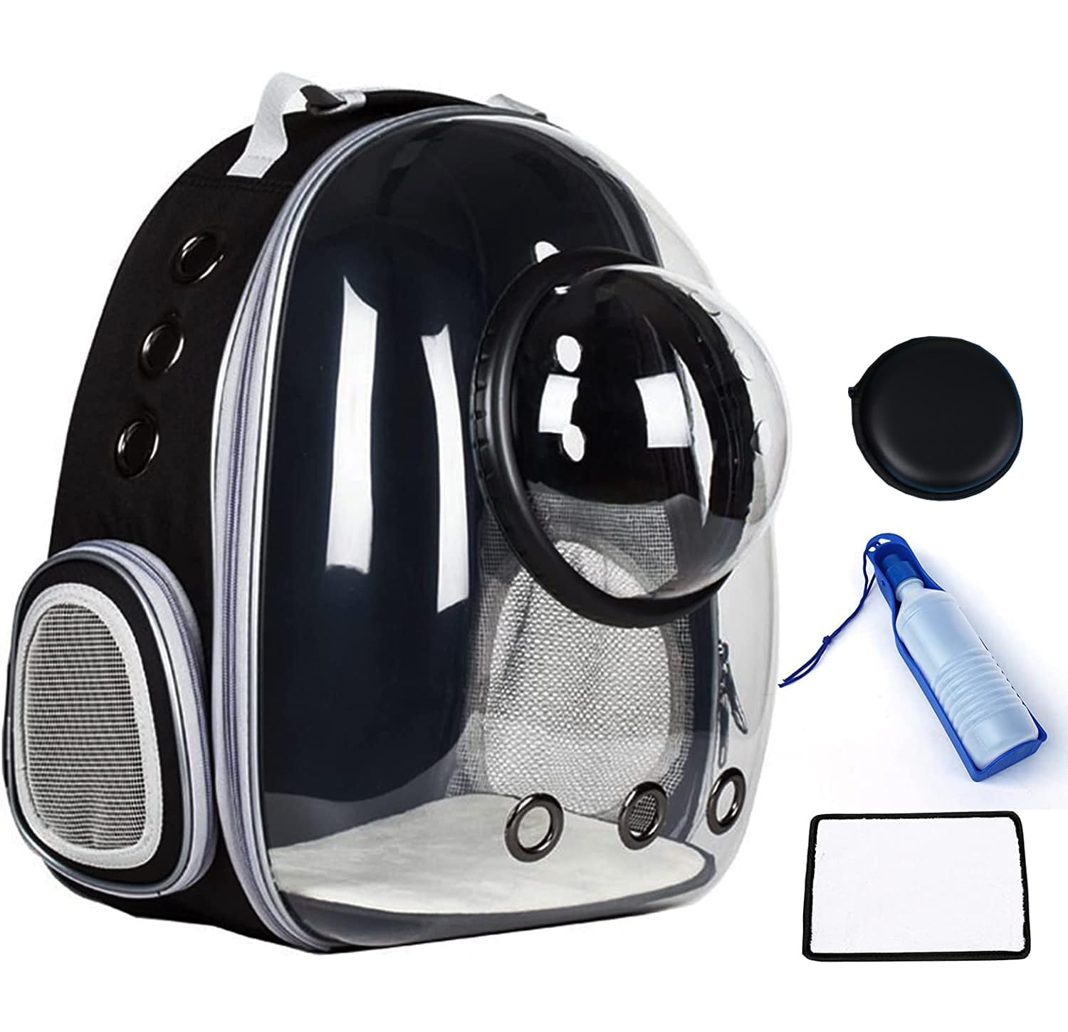 Cat Backpack, Pet Bubble Backpack, Pet Travel Bag with Space Cover, Transparent Waterproof and Breathable Pet Carrier Airline Approved, Suitable for Travel, Hiking, Walking and Outdoor Use (Black)