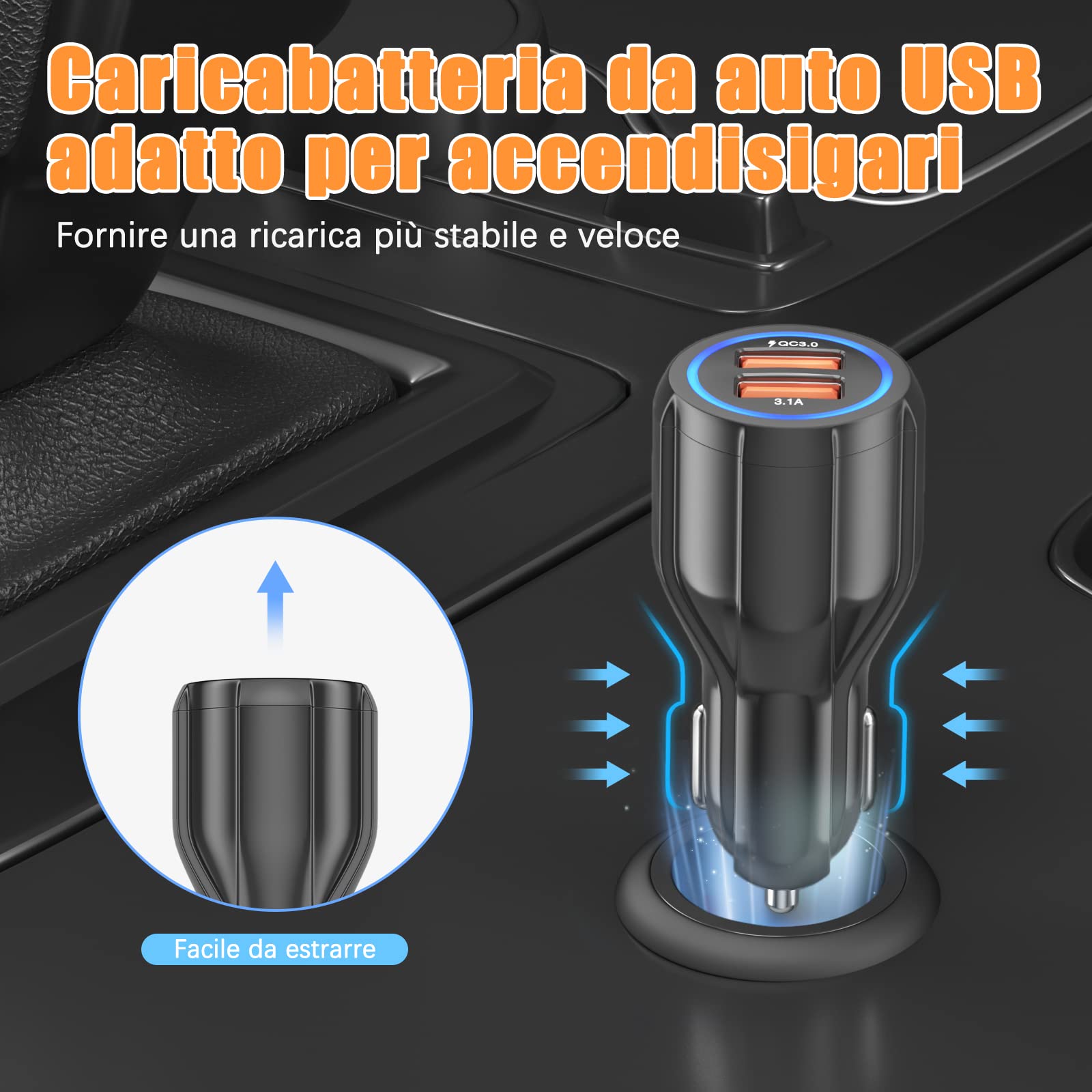 Ładowarka samochodowa USB Hoppac, ładowarka samochodowa z portami 2, ładowarka Quick Charge 3.0 USB do zapalniczki kompatybilna z iPhonem, iPadem Samsung Galaxy S10 / S9 / S8, Huawei, Xiaomi, czarny