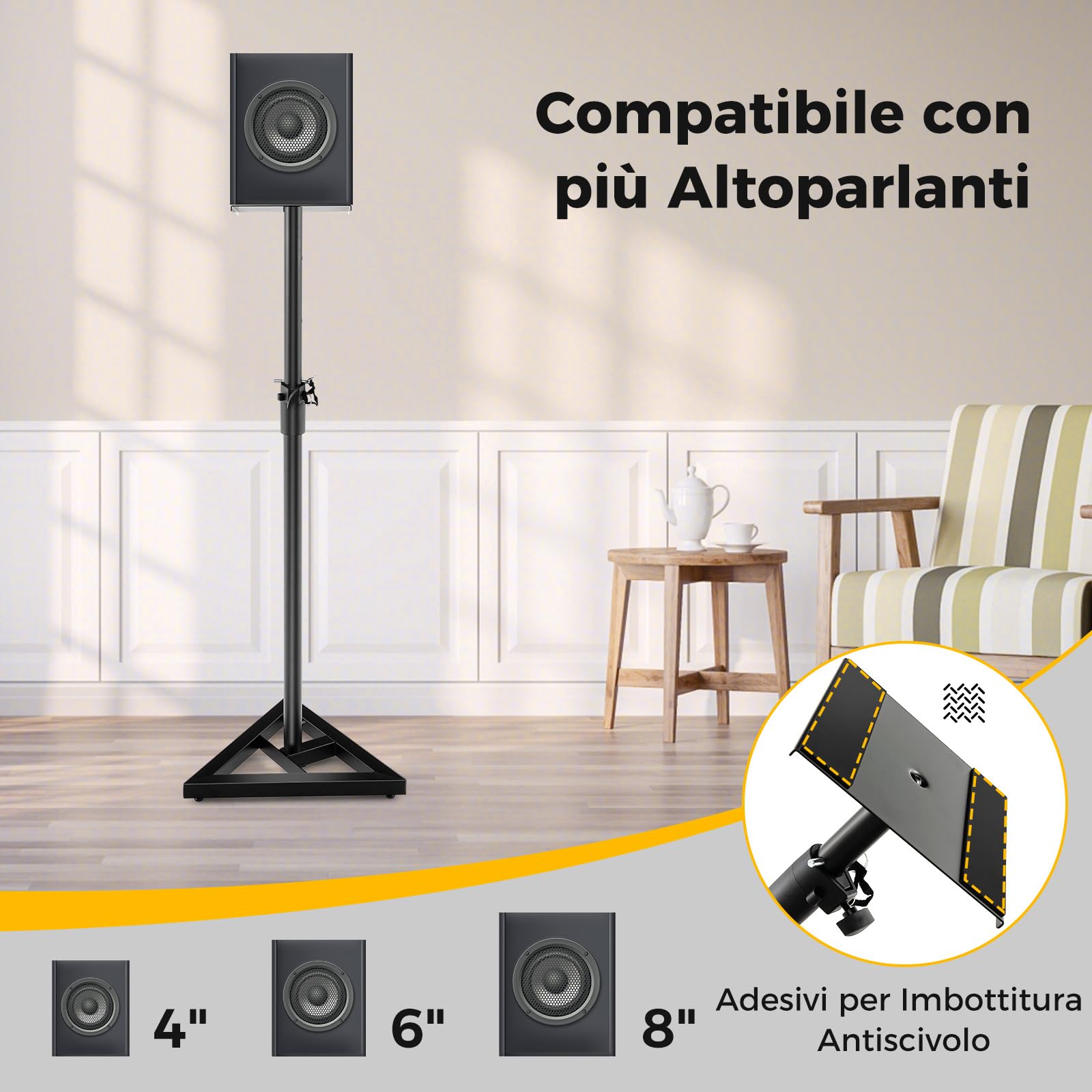 COSTWAY Supporti Regolabili in Metallo per Altoparlante da Terra, 2 Supporti per Casse con Base Triangolare Stabile, Adesivi Antiscivolo, Altezza Regolabile da 97-157 cm