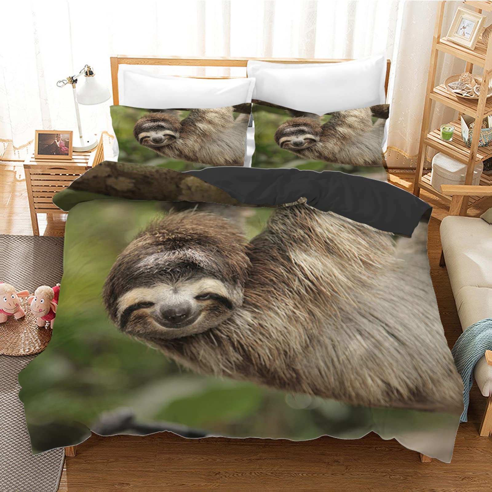 Parure de lit loutre 90x190 avec housse de couette enfant en microfibre et taie d'oreiller
