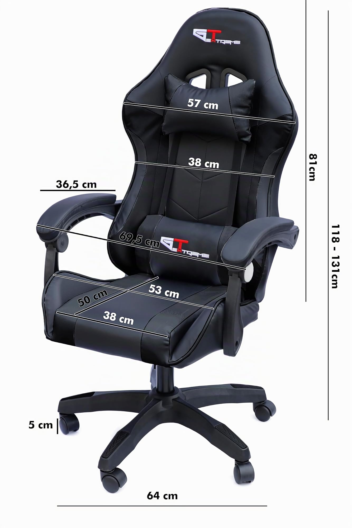 Game GT Extreme Chaise de bureau de gaming en cuir écologique (triple noir)