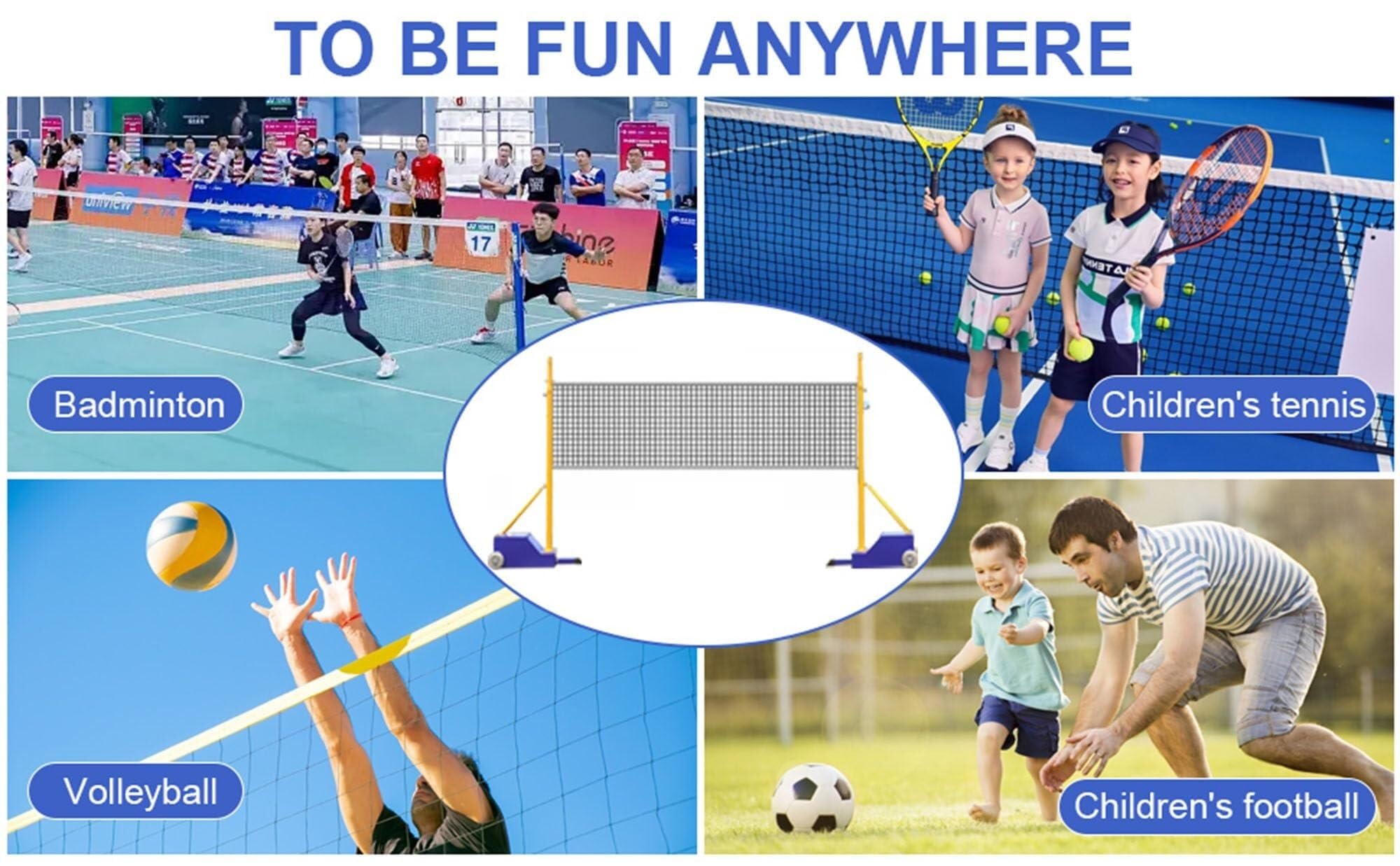 HEQIM Badminton/Volleyball Poles and net Set, Portable Volleyball net for Backyard, freestanding Badminton Court Training net for Indoor or Outdoor, Volleyball net Stand with Poles(H2:1.55m)