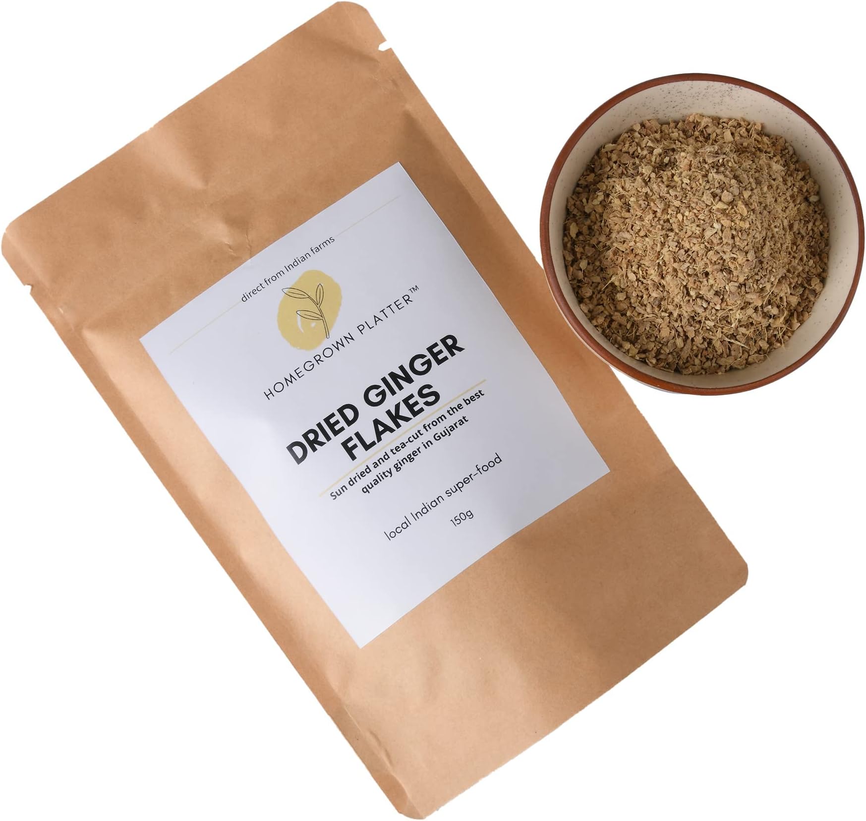 Homegrown Platter Ginger Flakes for Chest Congestion, Digestion (Adrak) | Chai Masala | For Curries (150g)