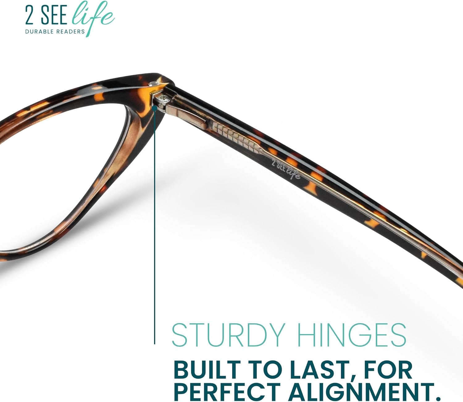 2SeeLife Small Cat Eye Reading Glasses for Women – Narrow-Medium Fit, Sturdy Frame, Spring Hinges, Premium Funky Readers, Brown Tortoise, +2.00
