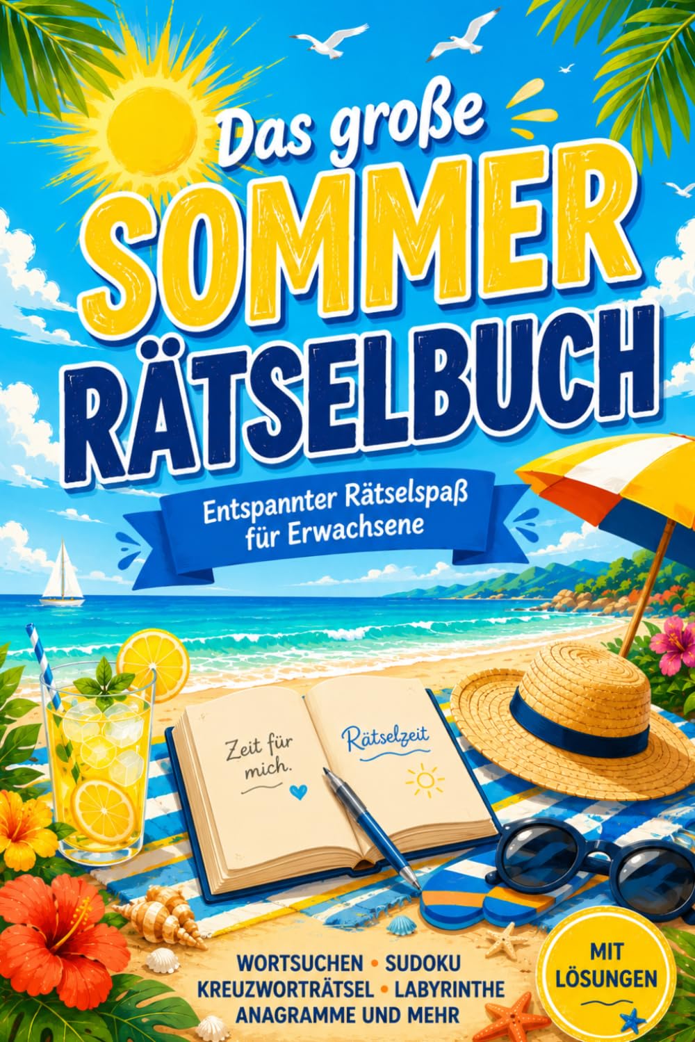Das große Sommer-Rätselbuch: Entspannter Rätselspaß für Erwachsene - Kreuzworträtsel, Sudoku, Wortsuche, Anagramme und mehr.