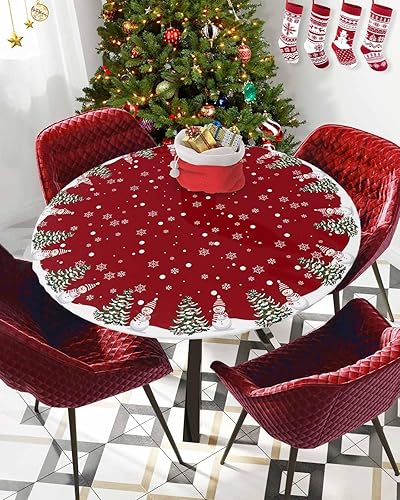 Miniatura 9 de SEVENBABU Mantel redondo de Navidad de 55 a 60 pulgadas, impermeable, reutilizable, mantel elástico redondo ajustable para fiestas al aire libre,