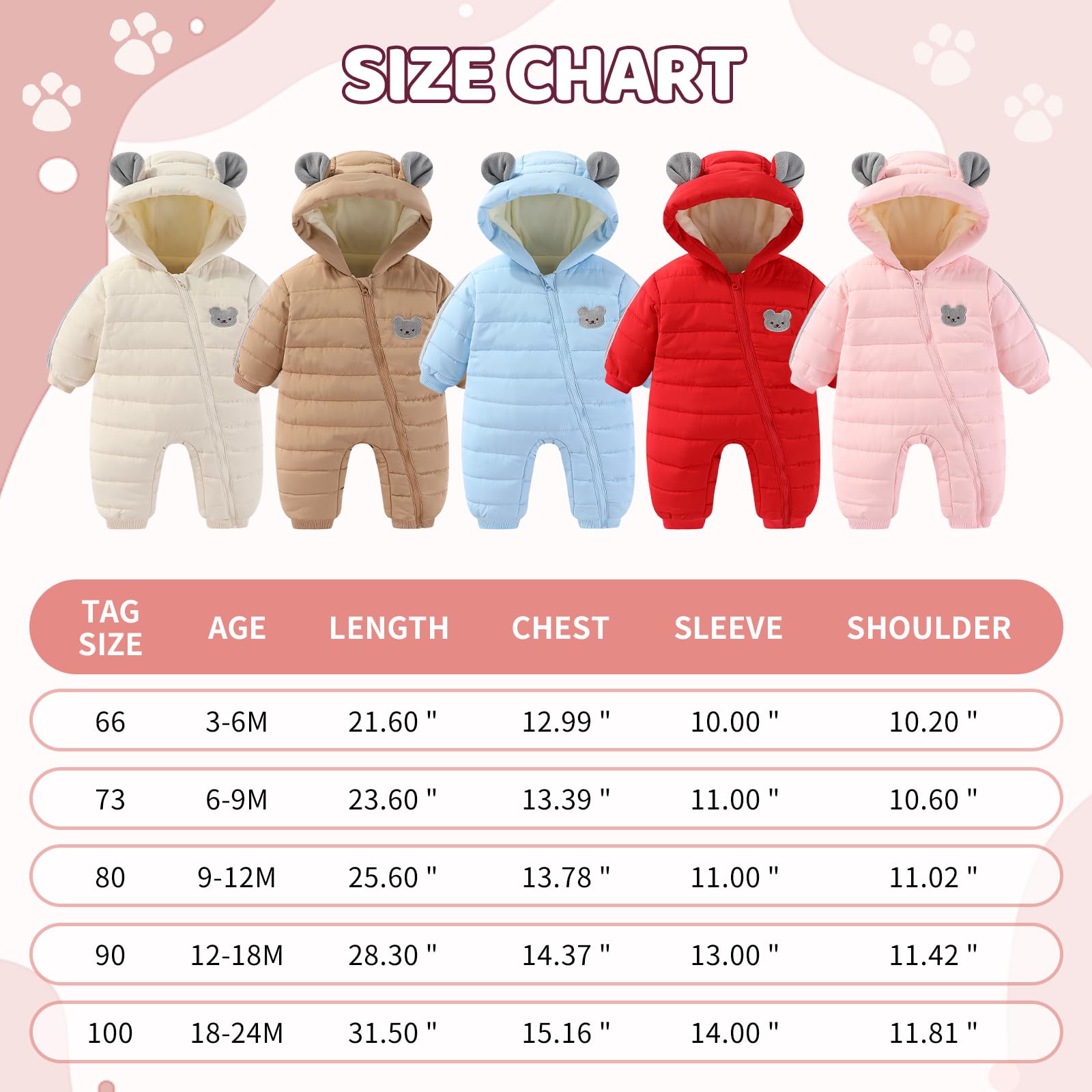 JiAmy Baby Overall Winter 3-24 monate, Schneeanzug Baby Jungen Mädchen Strampler Fleece Gefüttert Warm Outfits Mit Kapuze