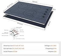Vista 6 de Karinear Placa eléctrica de 4 quemadores de 30 pulgadas, control de perilla de estufa eléctrica, placa de cerámica integrada con superficie