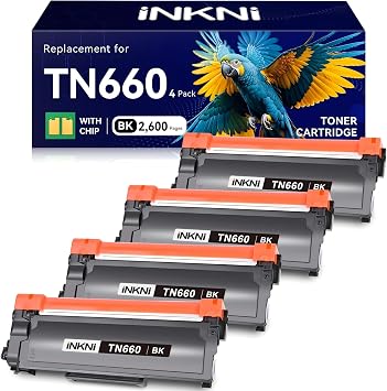 InkNI Compatible TN660 Toner Cartridge Replacement for Brother TN660 TN630 High Yield Compatible for Brother HL-L2300D DCP L2540DW HL L2320D HL L2360DW HL L2380DW MFC L2700DW Printer Black, 4-Pack
