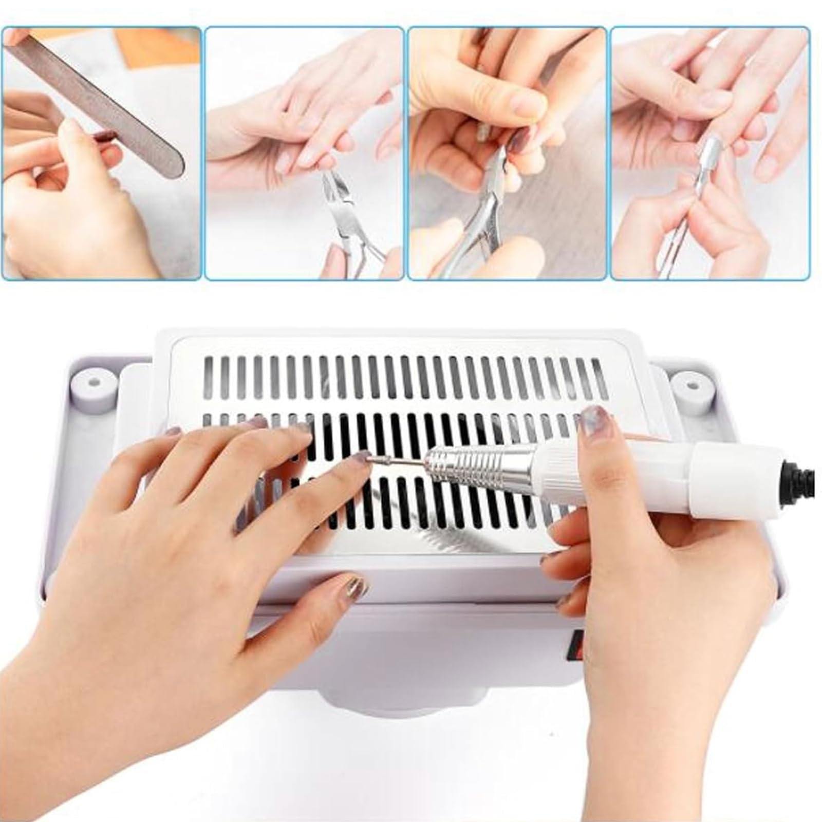 Colector de polvo de uñas de mesa silenciosa de 13 W, potente aspirador de uñas, extractor de polvo de uñas, herramienta de manicura para esmalte de uñas de gel acrílico, filtro de uñas profesional 4