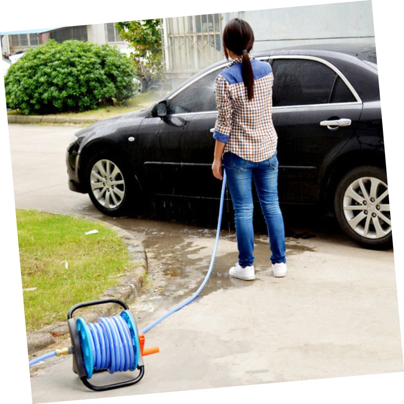 Aluminum Pe Plastic 25m Garden Hose Reel Retractable Outdoor Hose Holder Wheels