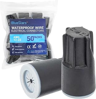 BlueStars 50 PCS Waterproof Twist Wire Connectors Outdoor Electrical Nuts Caps for Sprinkler Led Landscape Wet Location Installation Black
