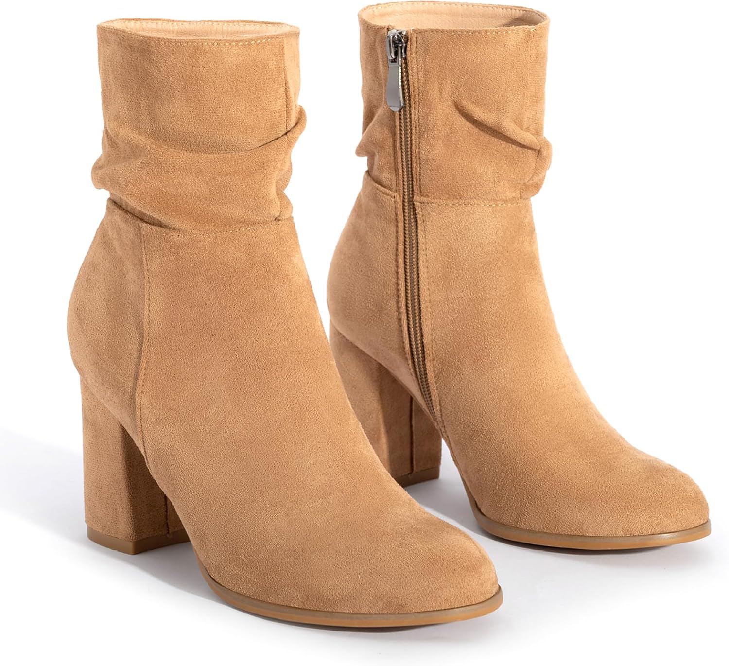 Womens Suede Round Toe Chunky Heel Ankle Boots Fashion Comfy Closed Toe Side Zipper Block Heel Ankle Booties For Dressy Casual Daily Work Party