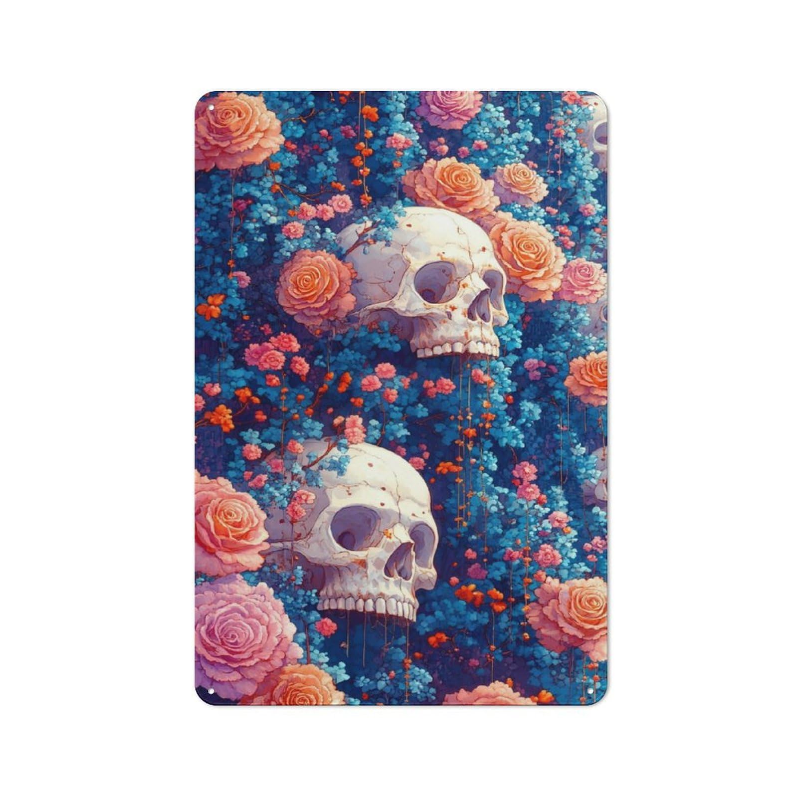 Junmoney Skulls & Roses Bistro Style Tin Wall Sign 30X20cm, Shop Wall Decor For Takeaway, Bar, Kitchen Or Counter Area