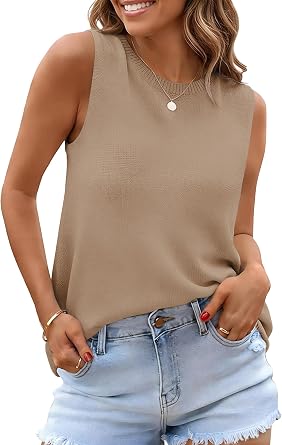 TOPYOGAS Womens Sweater Vest Knit Summer Crew Neck Lightweight Pullover Casual Tank Tops
